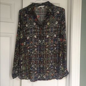 CAbi #129 Geometric Festival Button Down Blouse